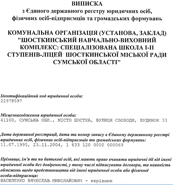 Виписка з реєстру ШНВК